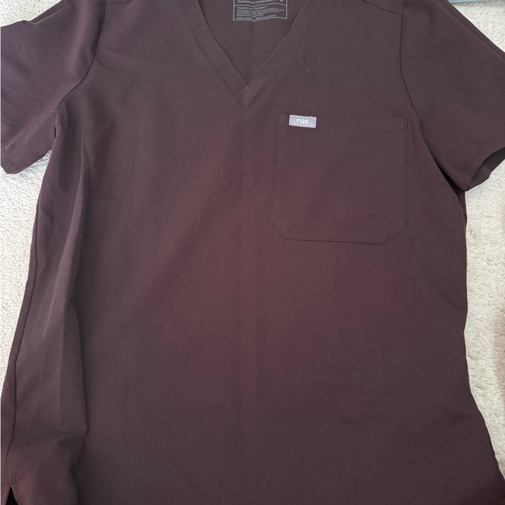 Figs V-Neck Brown Scrubs Shirt